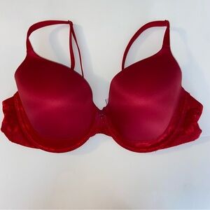 Victoria’s secrets-red lined perfect coverage wired bra-38C w/lace good cond.